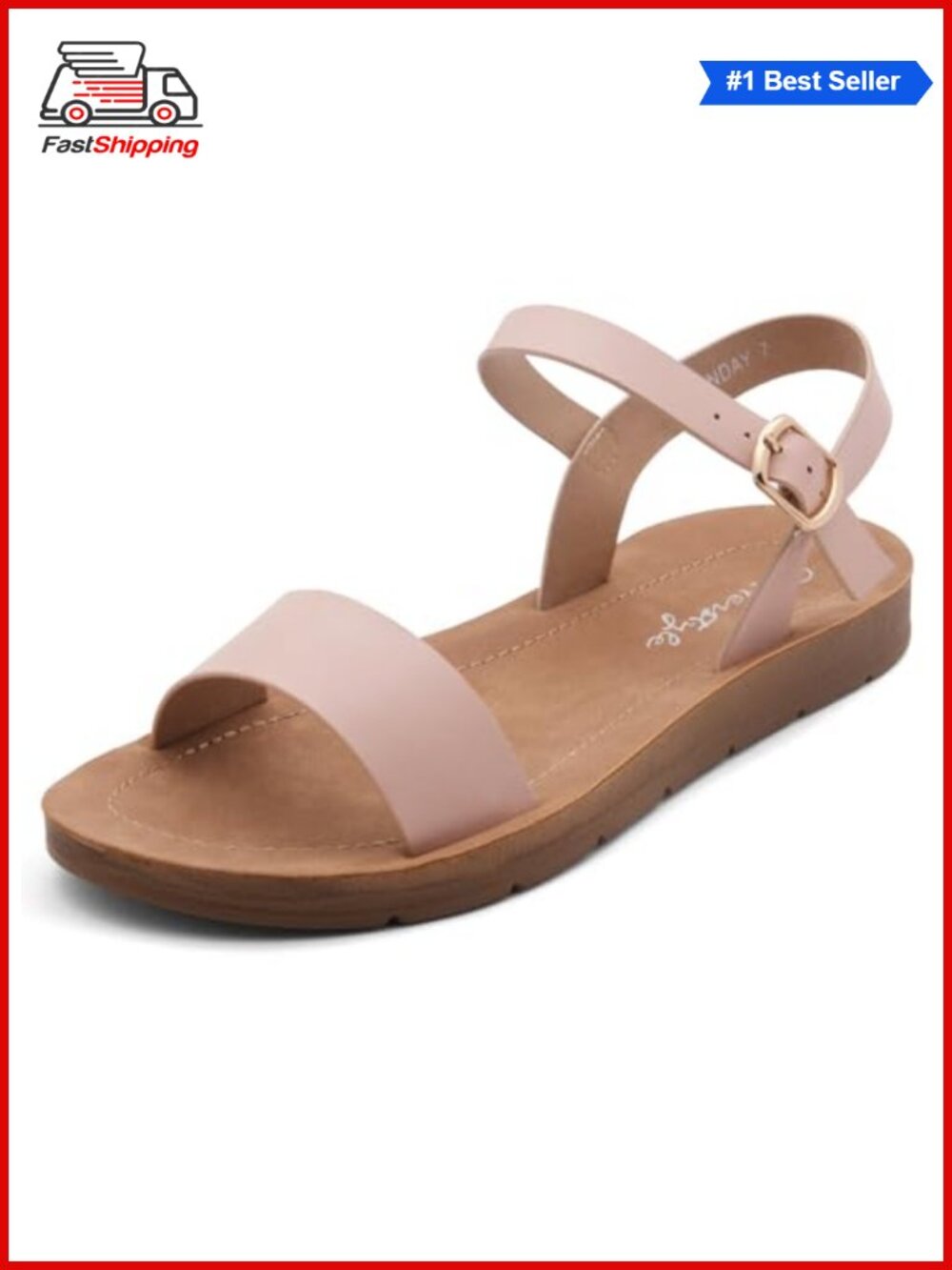 Open Toe Flat Sandals with Ankle Strap Adjustable Buckle Lightweight Casual